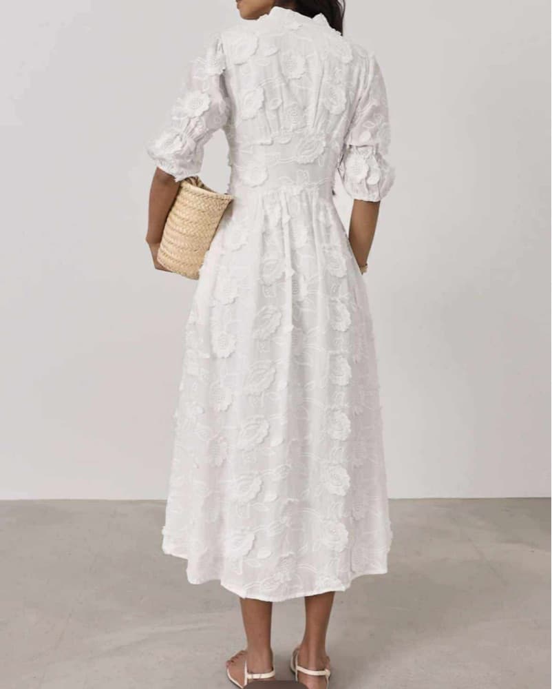 White Embroidered Midi Dress - Image 3