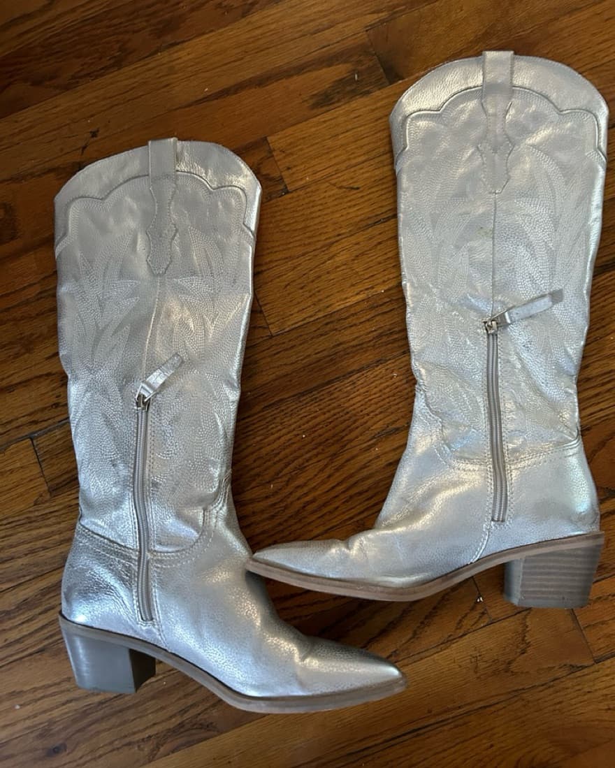Silver Tall Cowboy Boots - Image 4