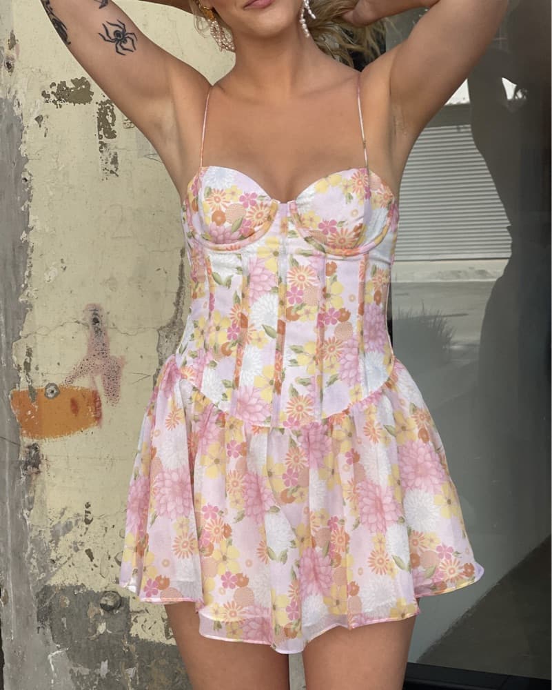 Pink Floral Drop Waist Dress - Image 2
