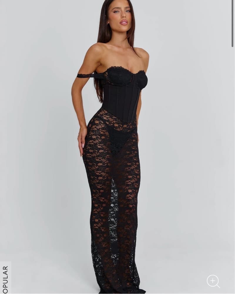 Zana Black Lace Maxi Dress Corset - Image 1