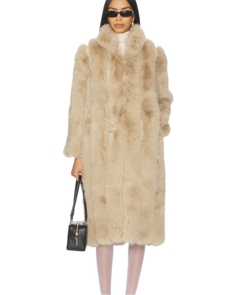 Lux Faux Fur Coat In Beige  - Image 1