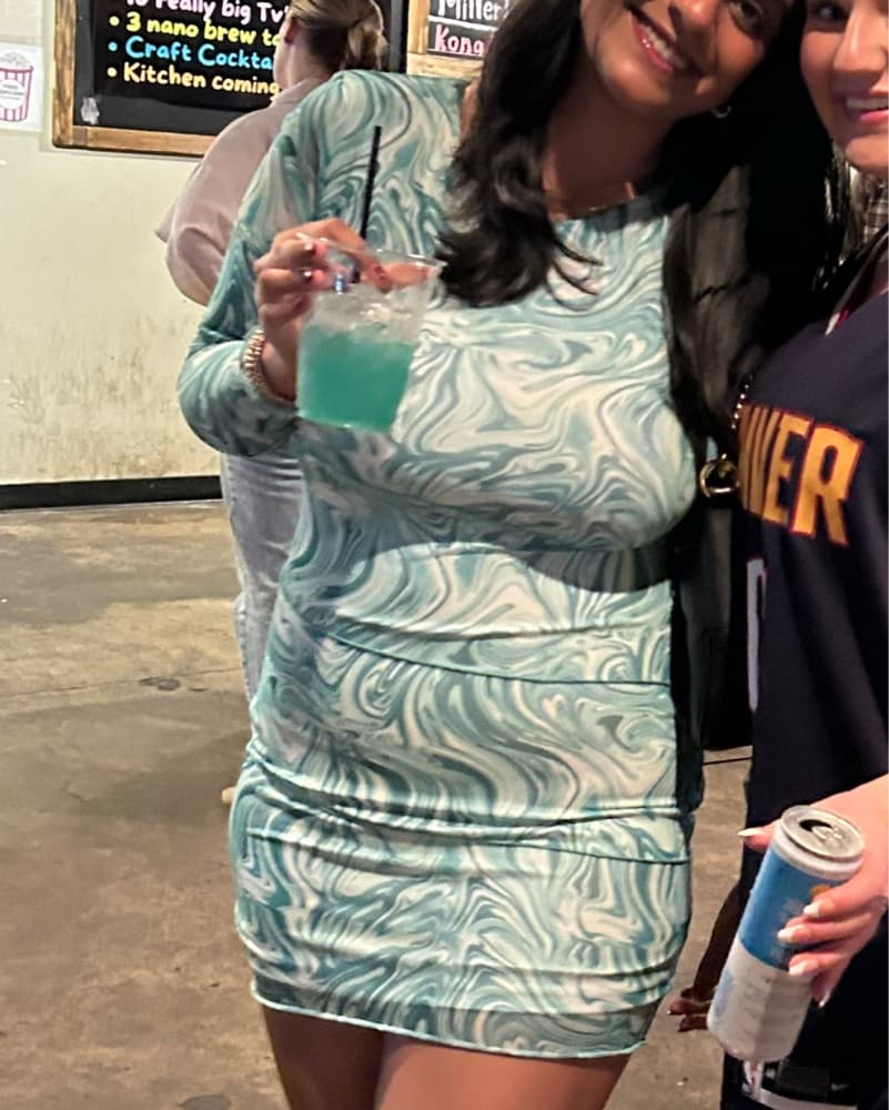 Swirling Aqua Marble Mini Dress - Image 1