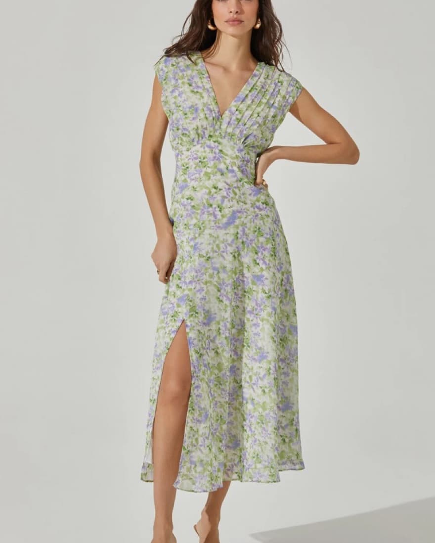 Astr the Label V Neck Midi Floral Dress - Image 1