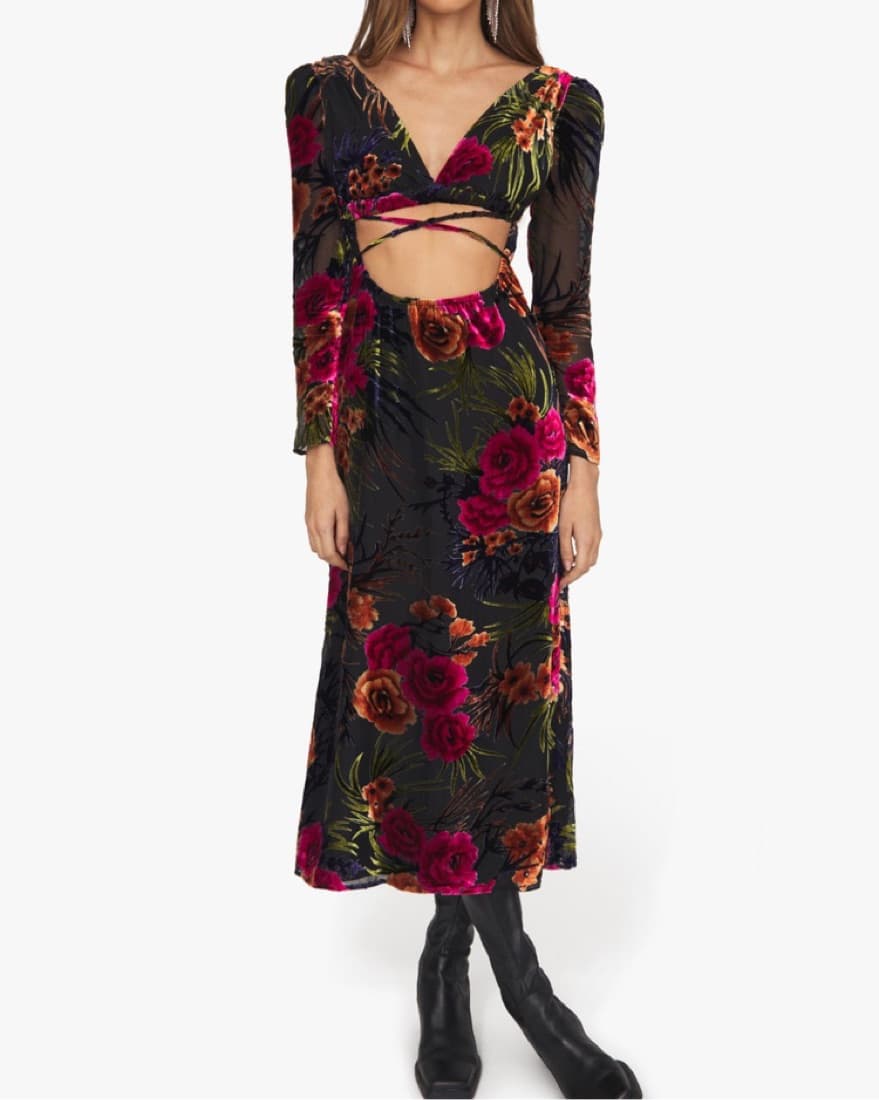 WeWoreWhat CUT OUT FLOCKED VELVET DRESS - Image 1