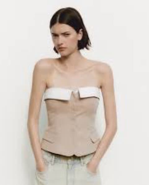 Sleek and Sophisticated Beige Bustier Top - Image 1
