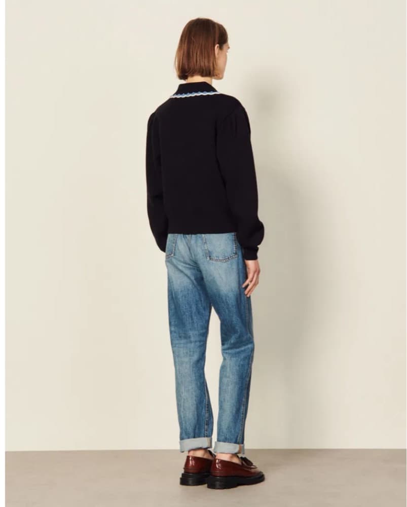Sandro navy Vneck Crochet Collar sweater - Image 6