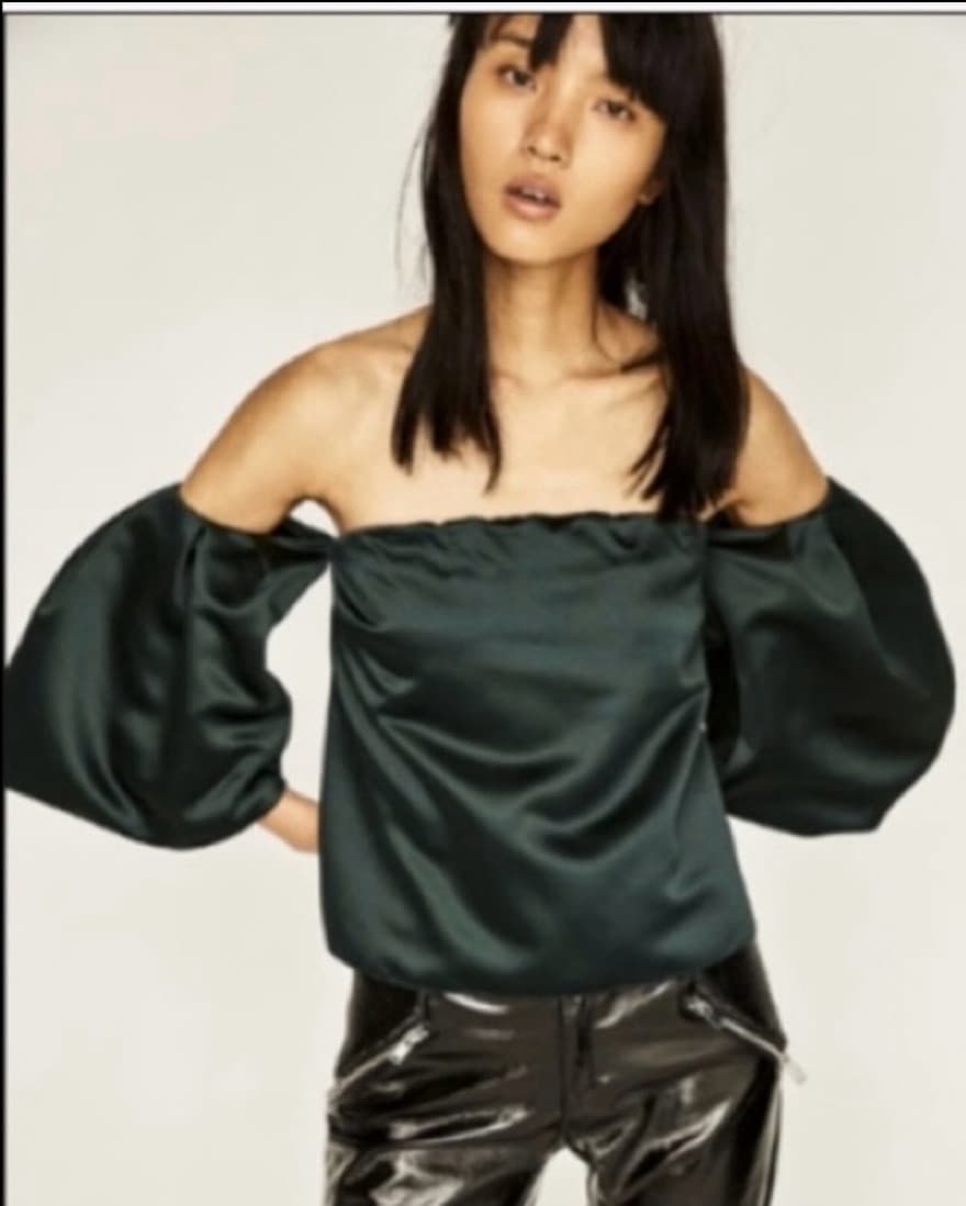 Rare Zara Off The Shoulder Green Top - Image 1