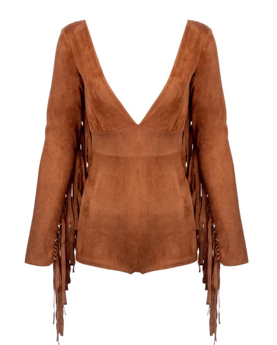 Vintage Suede Western Fringe Romper - s - Image 1