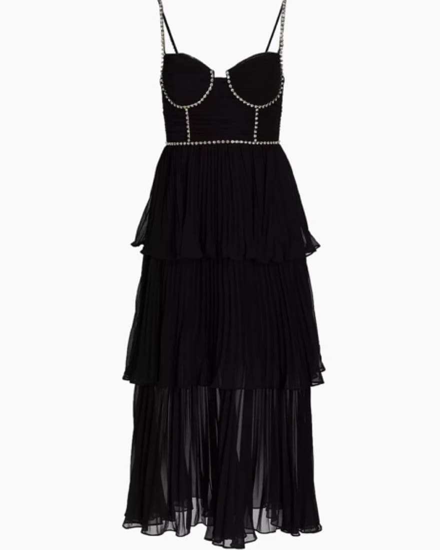 Self-Portrait Tiered Black Midi Dress - Image 5