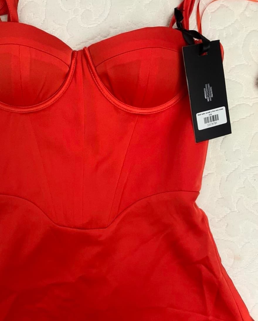 Red Satin Corset Dress - Image 4