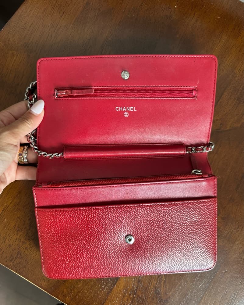 Red + Silver Chanel Wallet on Chain - Image 3