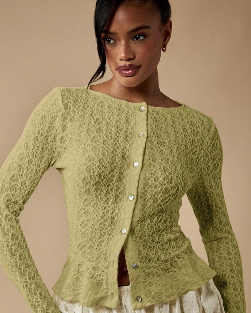lime green textured botton top  - Image 1