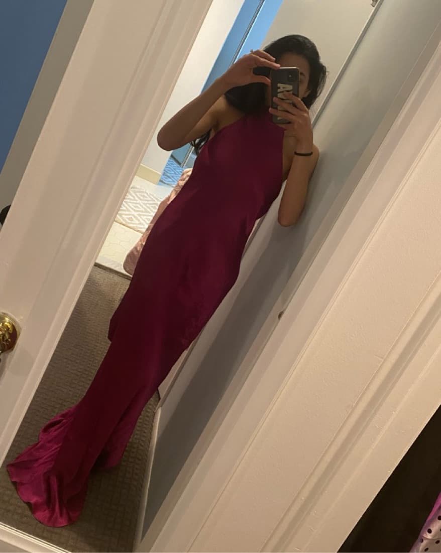 Magenta Satin Halter Gown BGBG - Image 3