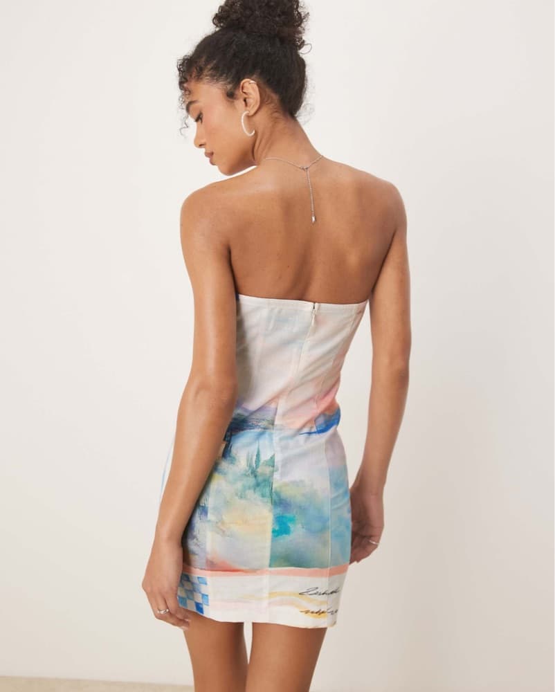 Watercolor Printed Strapless Dress - Image 2