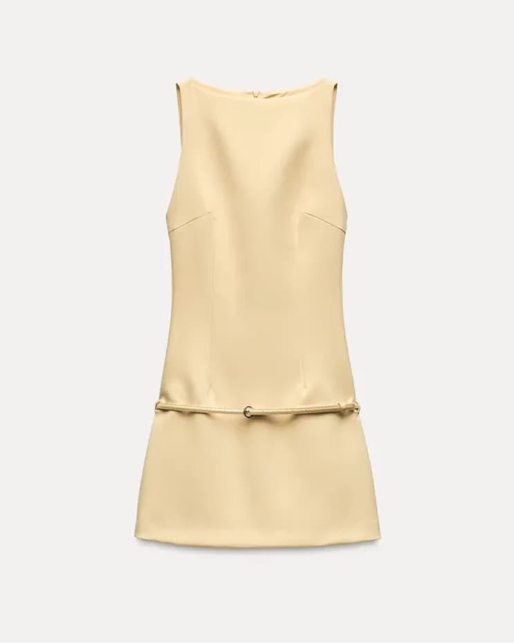 Butter Yellow Belted Mini Dress - Image 1