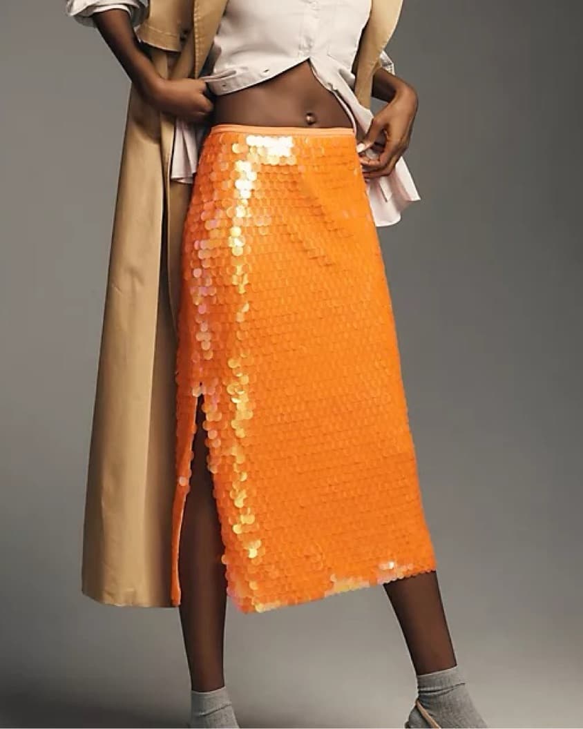 Anthropologie Orange Sequin Disc Skirt - Image 1