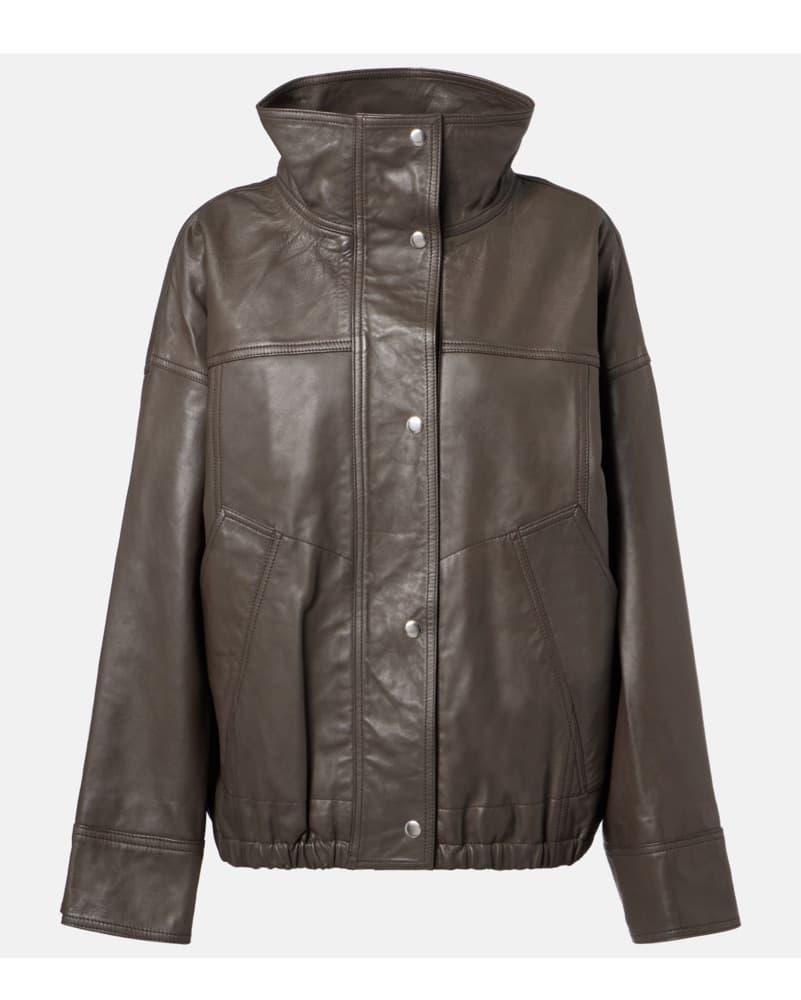 Róhe Brown Leather Bomber Jacket - Image 1