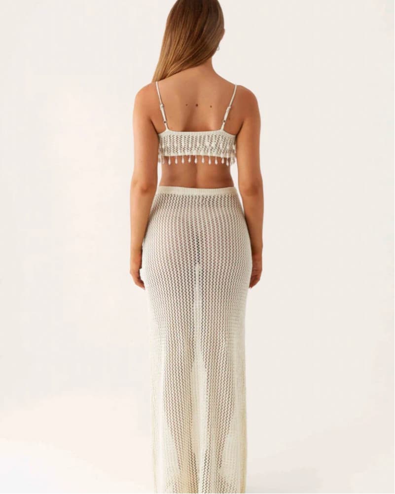 Stunning Crochet Pearl Beaded Maxi Dress - Image 5