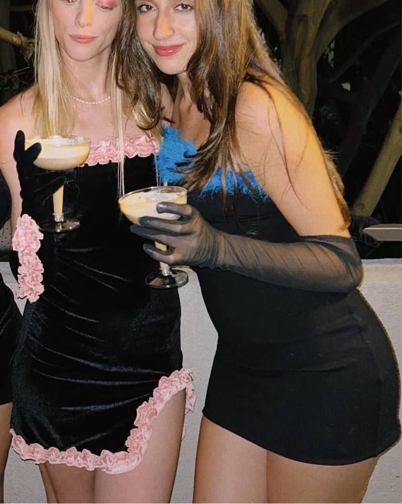 Black Mini Dress W/ Blue Feathers - Image 1
