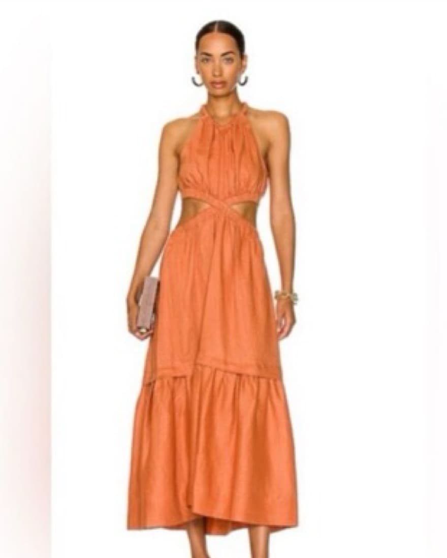 A.L.C. Linen Cutout Halter Dress Orange - Image 1