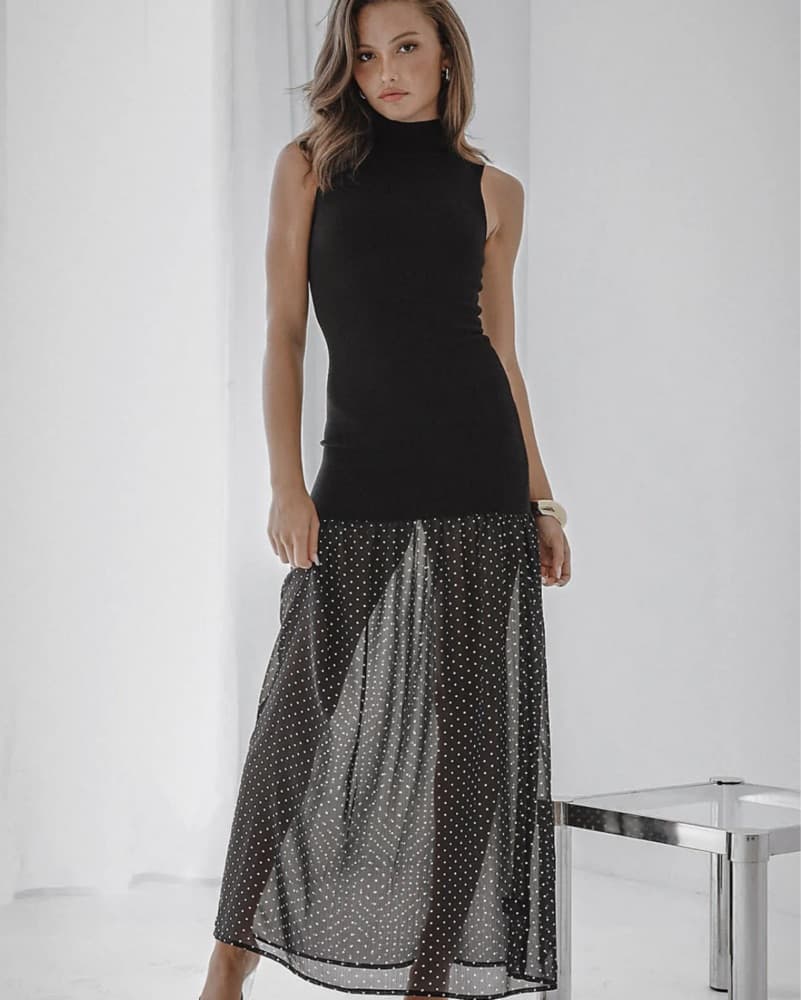 TURTLENECK RIBBED POLKA DOT MAXI DRESS - Image 1