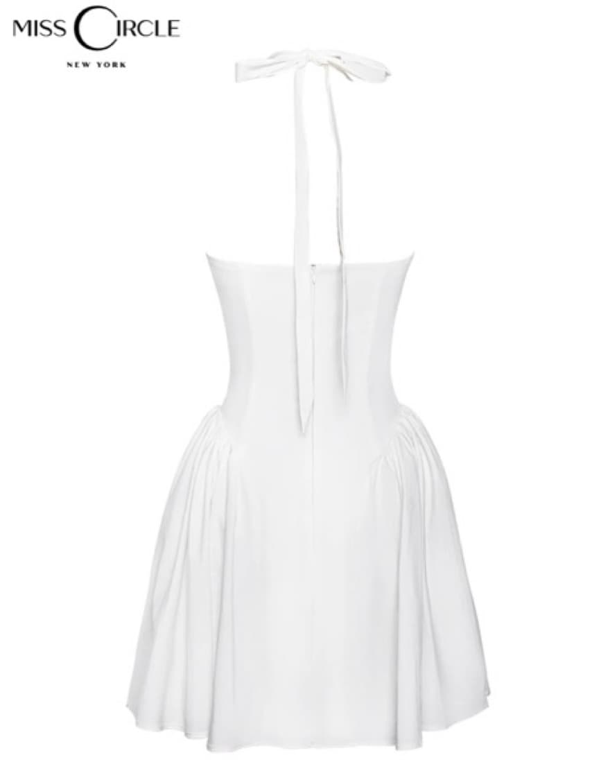 Nina White Embroidered Halter Mini Dress - Image 4
