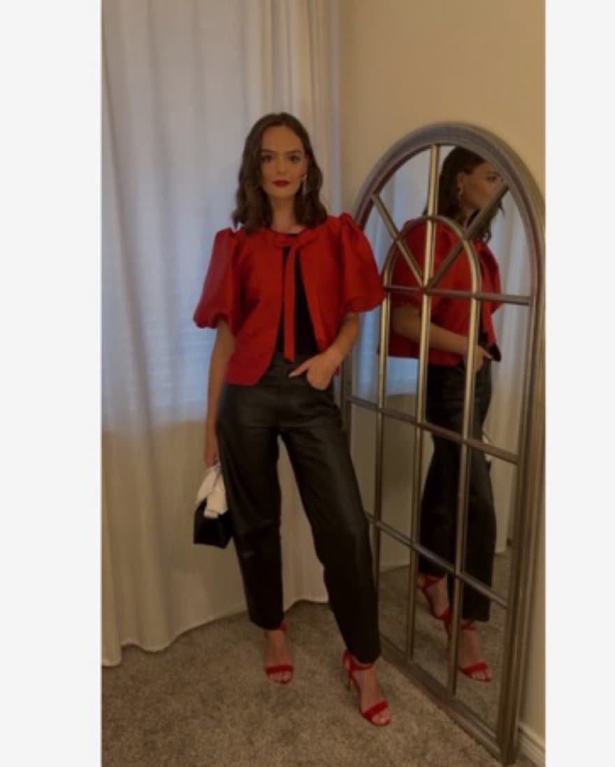 H&M Red Balloon Sleeve Blouse - Image 6