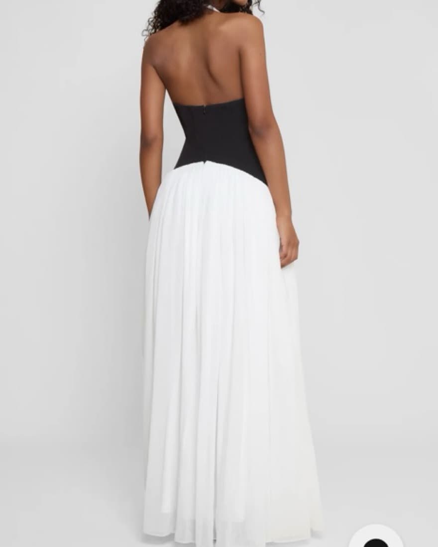 Elegant Black and White Halter Maxi Dress - Image 2