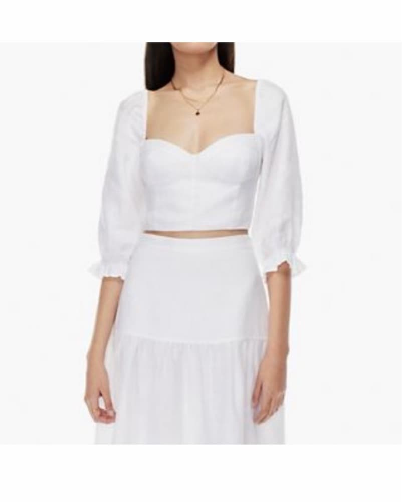 Aritzia Linen Cropped White Blouse - Image 2