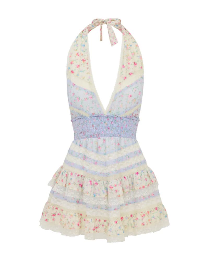 Loveshackfancy Silk Floral Halter Dress  - Image 1