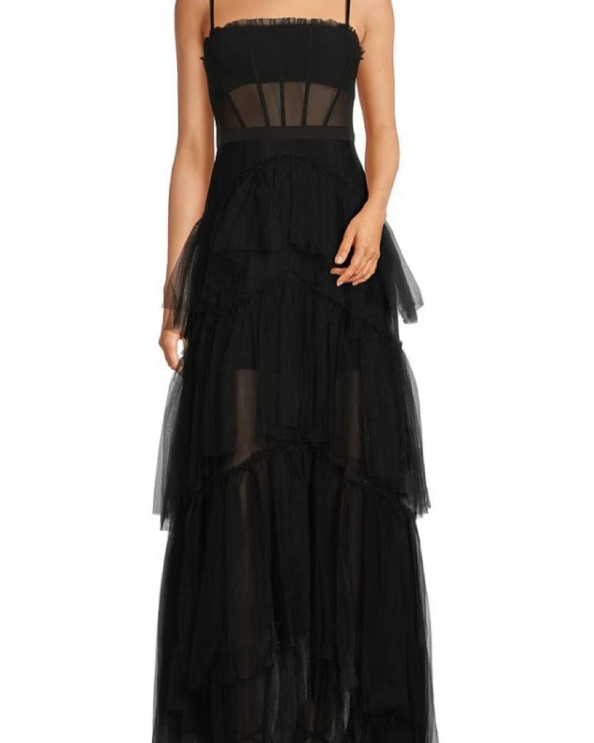 Tiered Ruffled Tulle Black Gown - Image 3