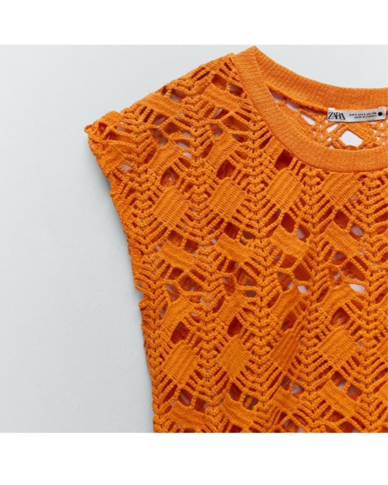 Orange Sleeveless Crochet Top - Image 3