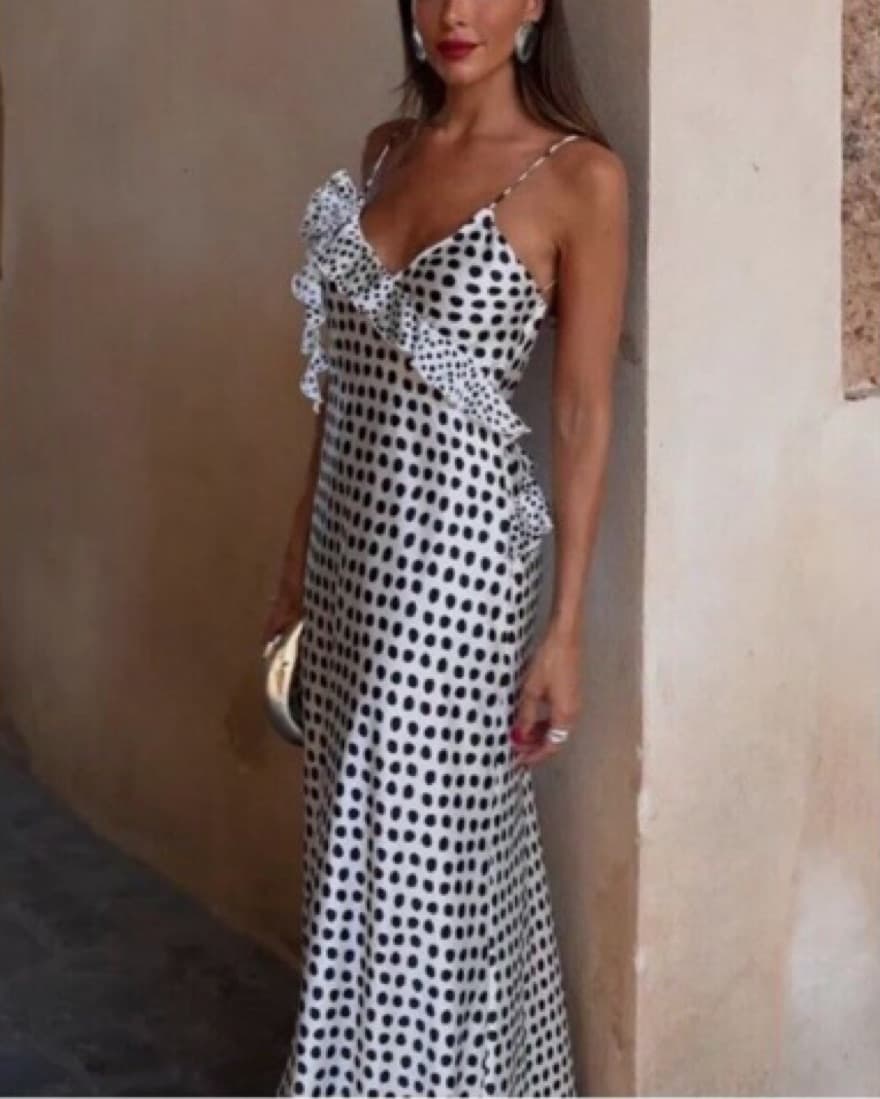 Zara Ruffled Satin Polka Dot Dress - Image 4