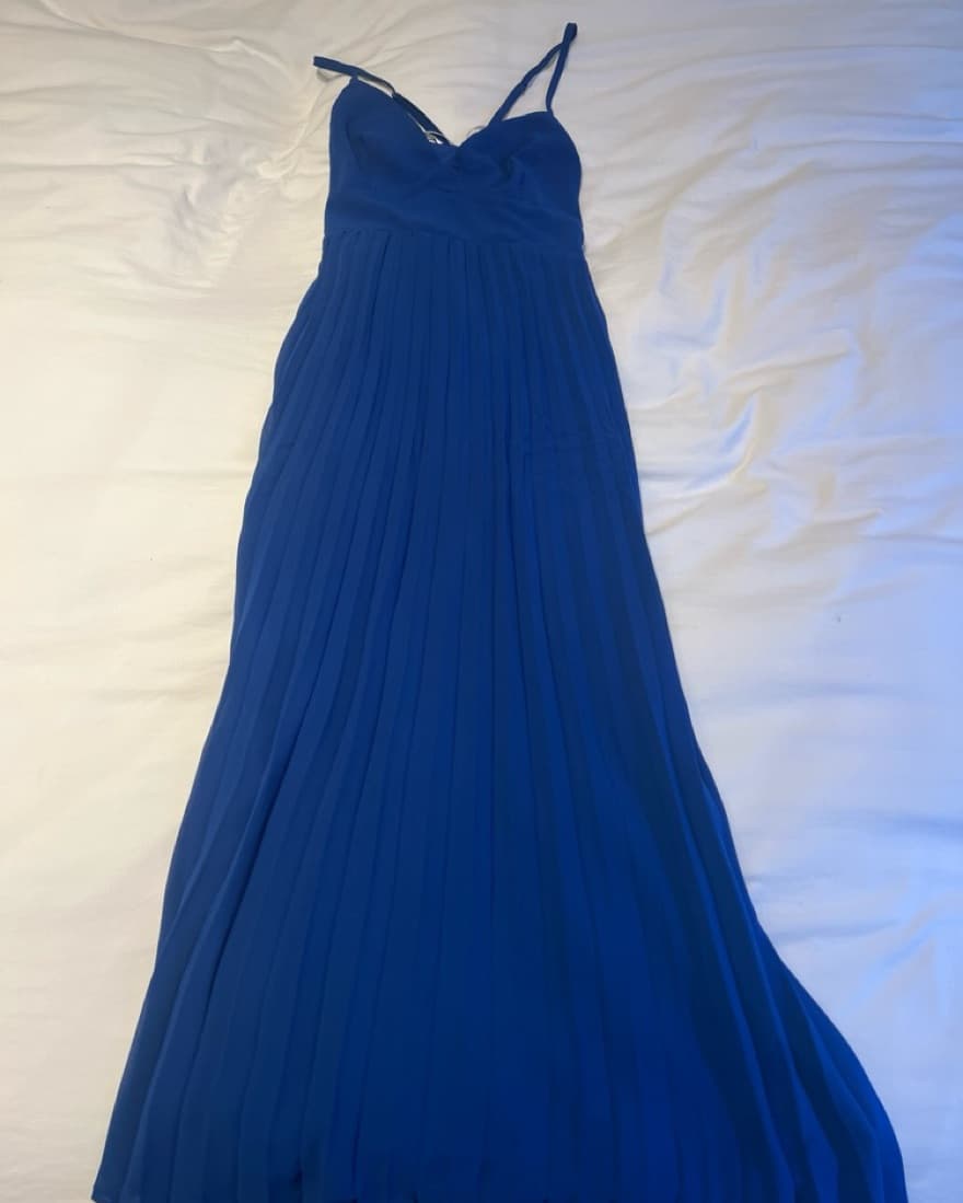 Lulus Blue Lined Midi Dress  - Image 3