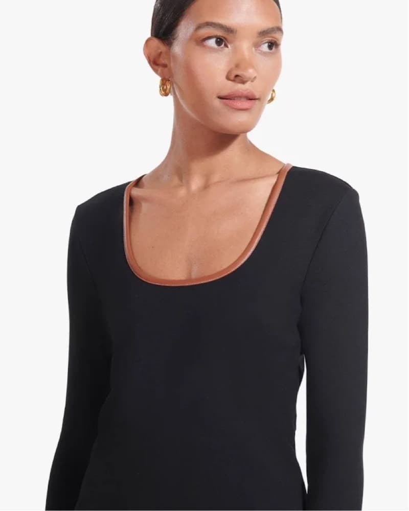 Staud Black Brown Joint Midi Dress - Image 2