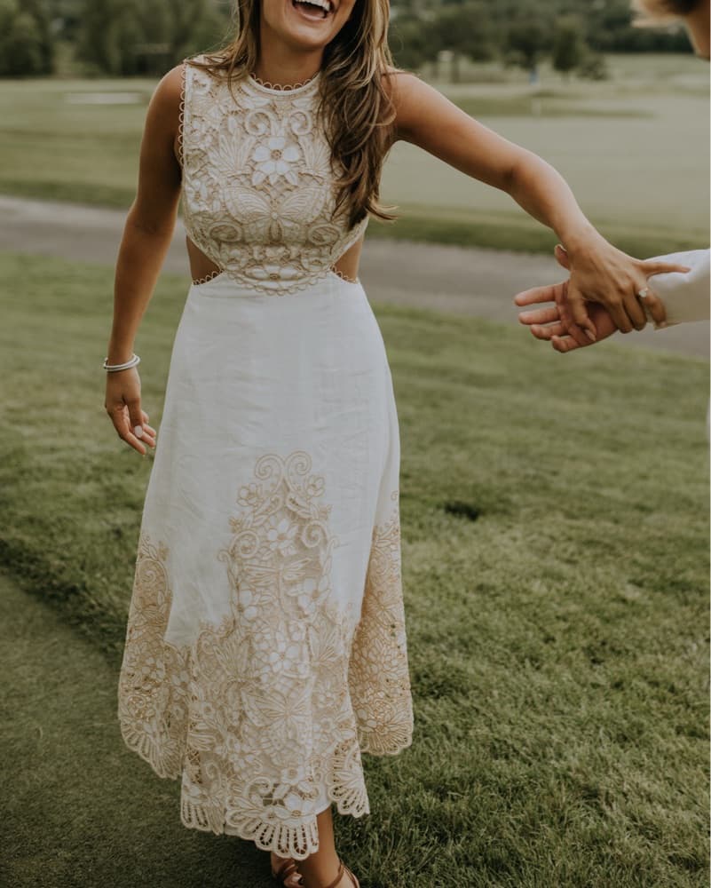 Linen White & Tan Lace Zimmermann Dress - Image 3