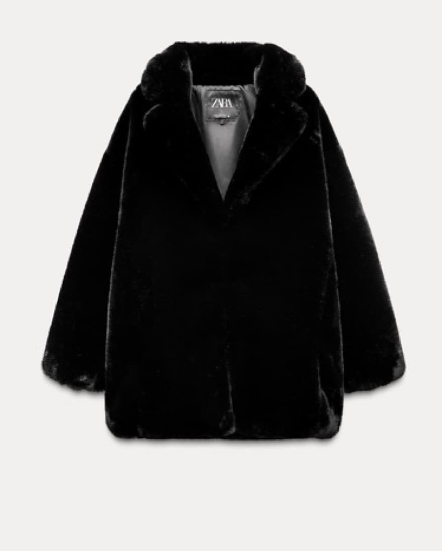 Zara Black Faux Fur Coat - Image 3