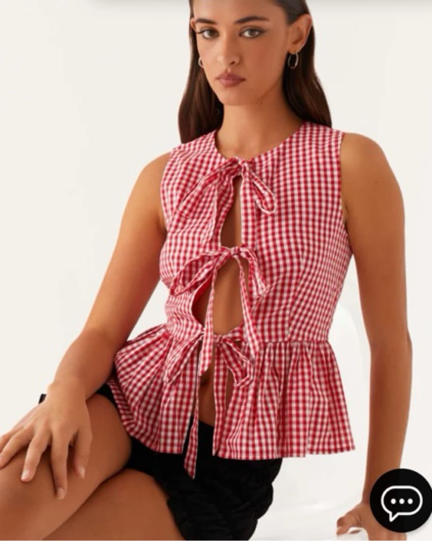 Red Plaid Tie Top - Image 1