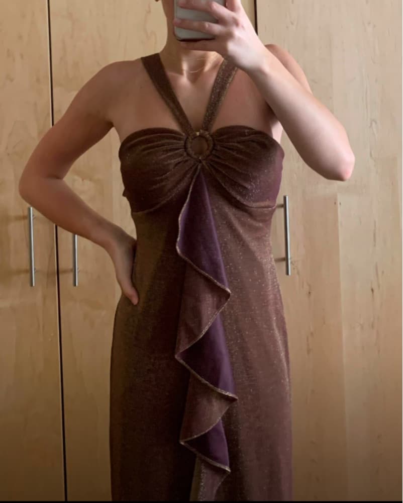 Vintage Shimmering Brown Evening Dress - Image 2