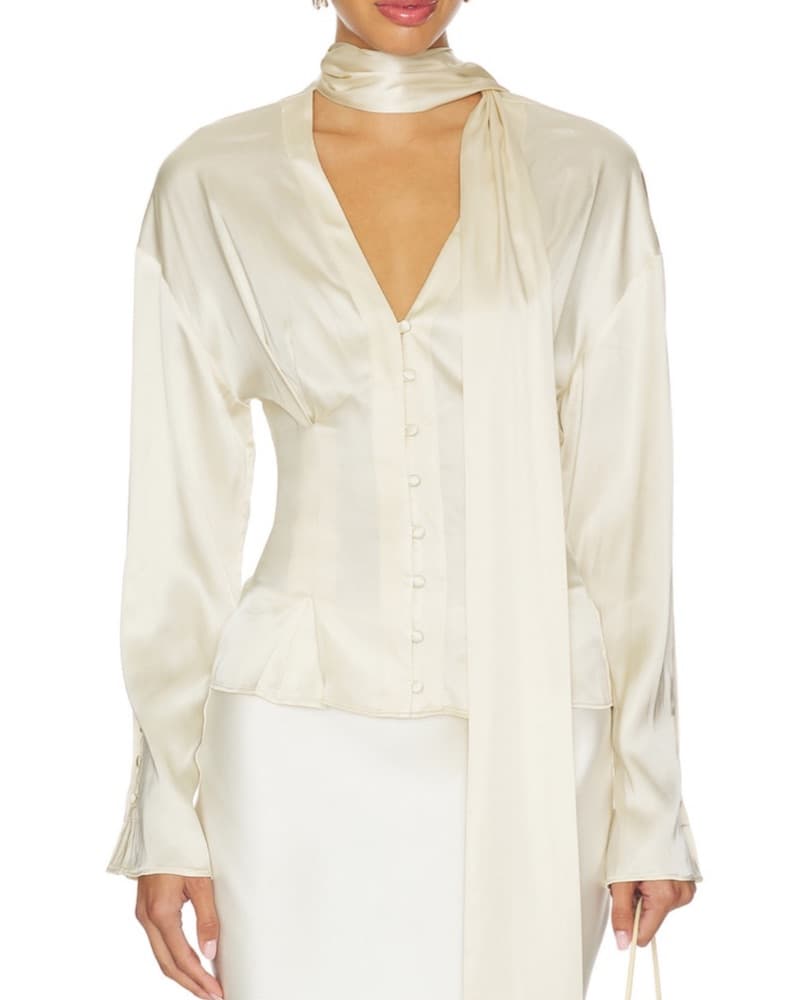 Cinched Ivory Satin Blouse - Image 1