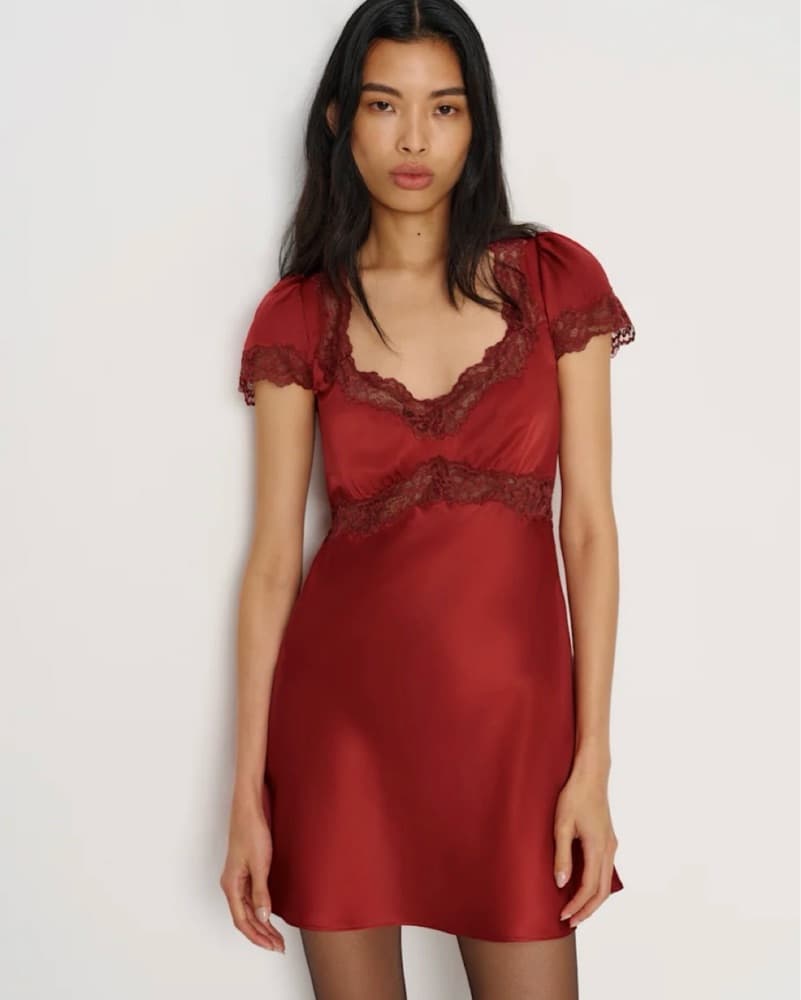 Red Silk Mini Dress - Image 1