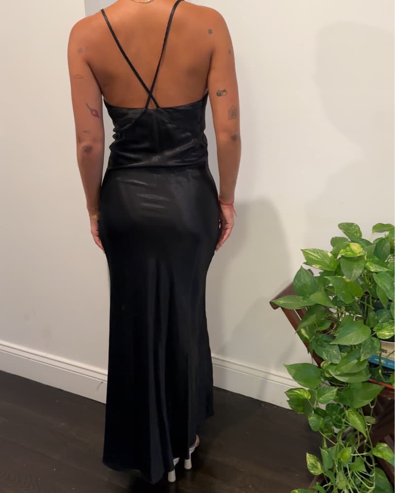 Black Satin Slip Dress - Image 3