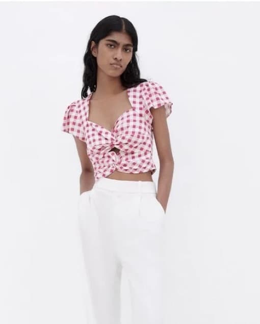 Zara Gingham Cut Out Crop Top - Image 2