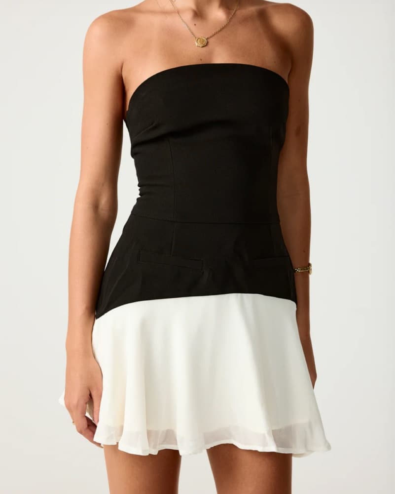 Charcoal Stella Mini Dress (Black/Cream) - Image 2