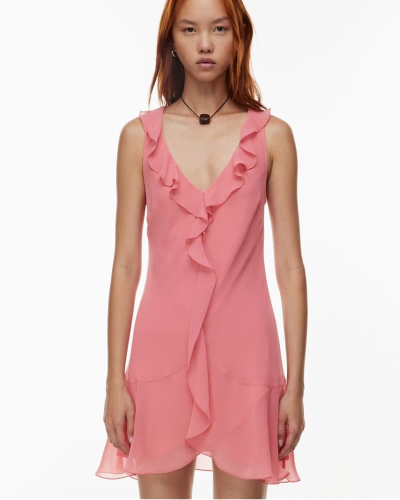Pink Ruffle V-Neck mini Dress - Image 2
