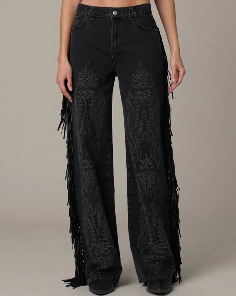 Fringe Embroidered Jeans - Image 4