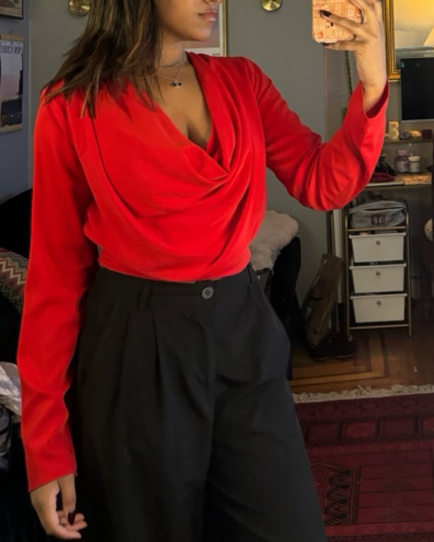 Vibrant Red Long Wrap Blouse - Image 1