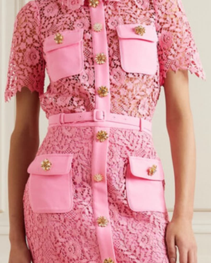 Self Portrait Cropped Pink Lace Top - Image 2