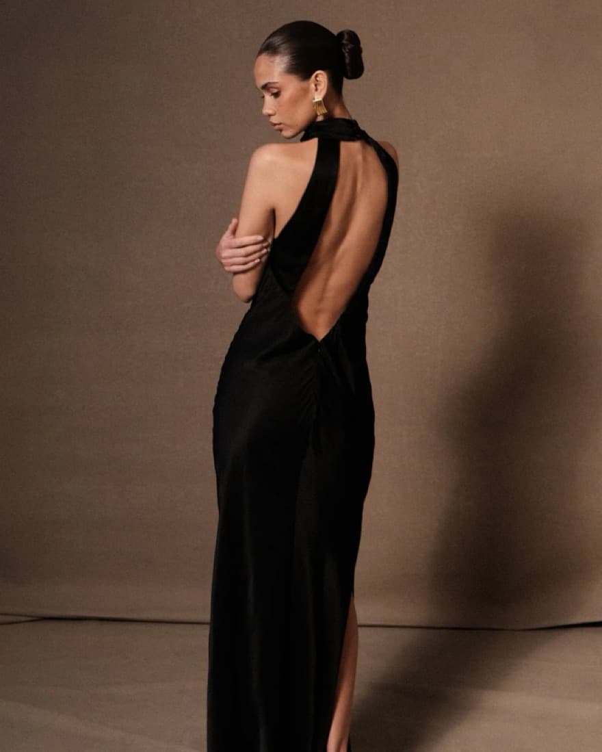 Meshki-Claire Satin Drape Back Maxi Dres - Image 3
