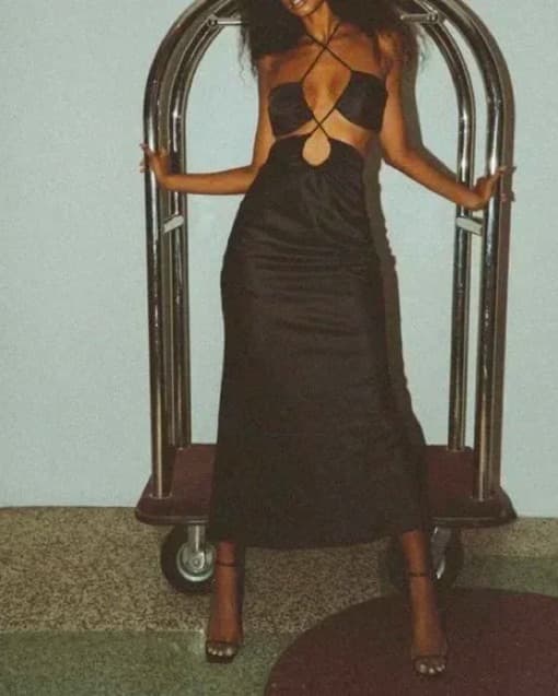 Black Long Maxi Dress With Cutouts  - Image 3